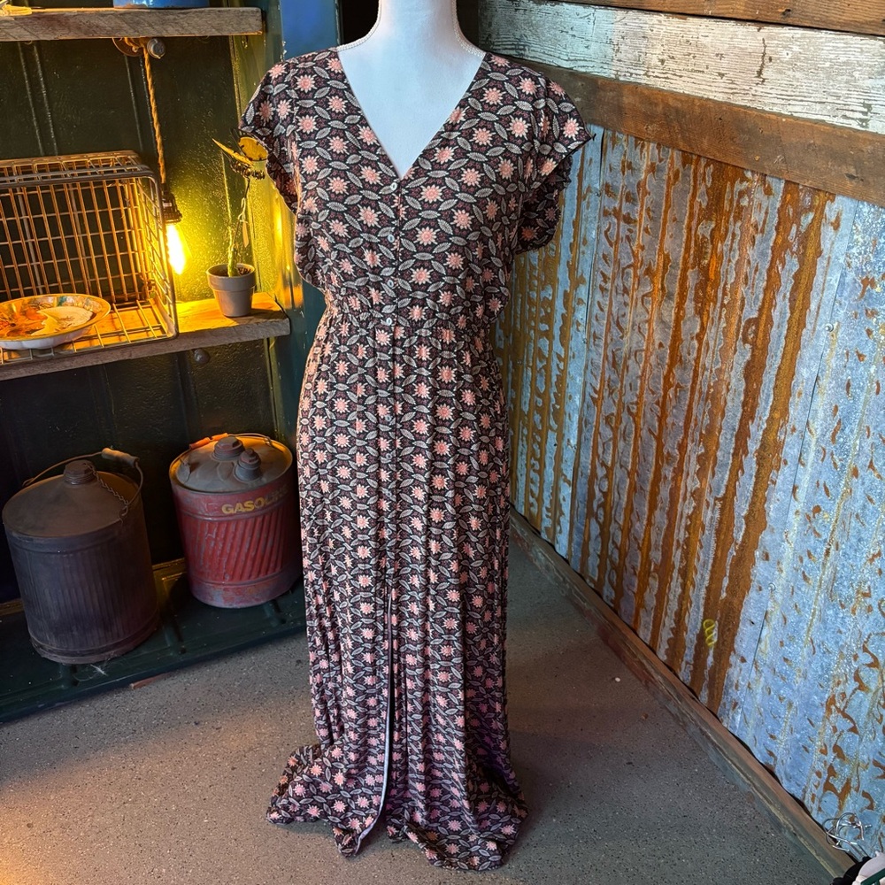Tigerlily Black and Pink Patterned Maxi Dress, Size Medium
